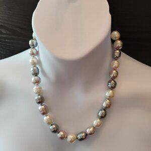 Multicolor Baroque Majorica Pearls Necklace. 21 inch. Original box included.